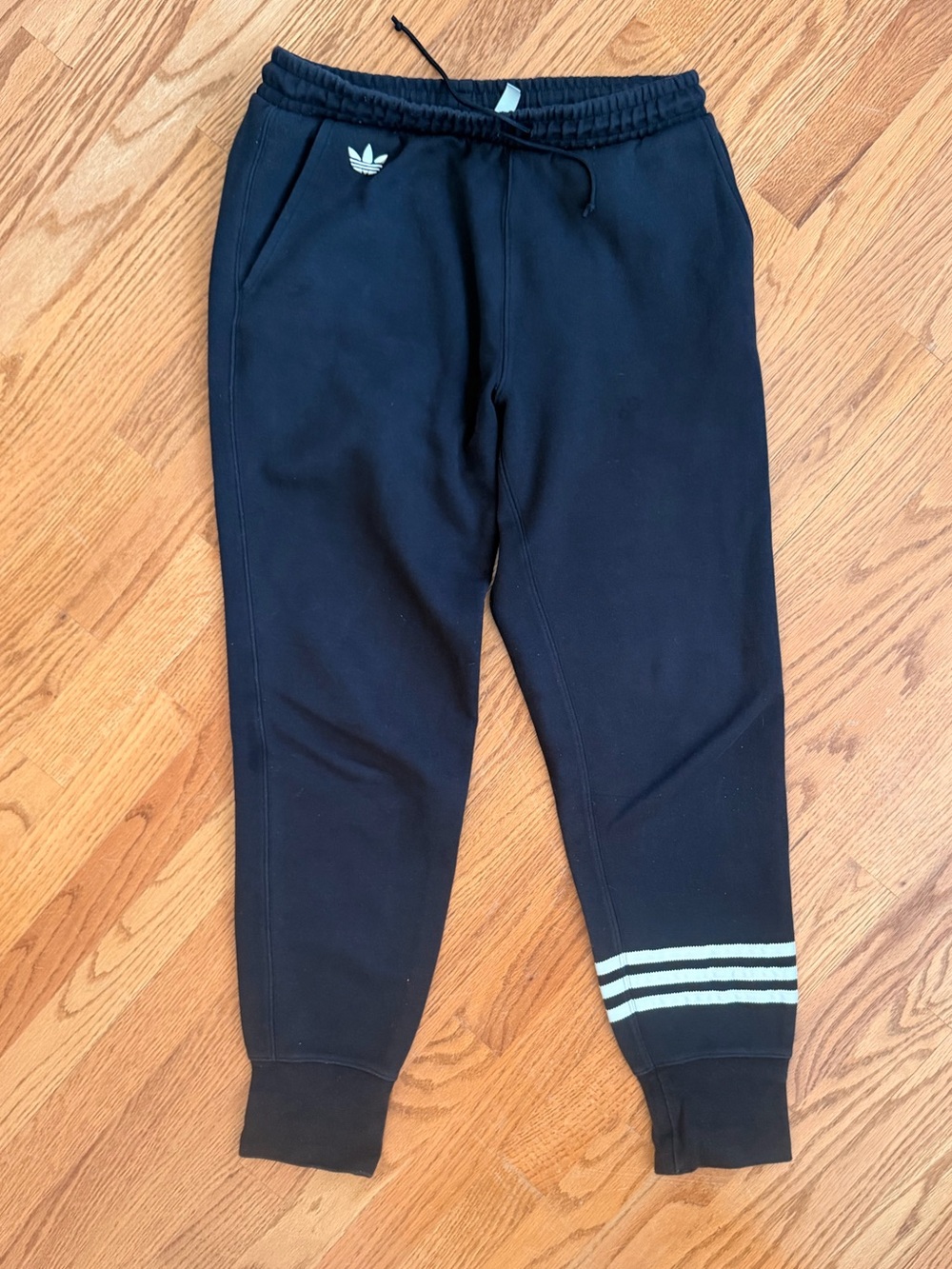 adidas Men’s Black Joggers with White Stripes